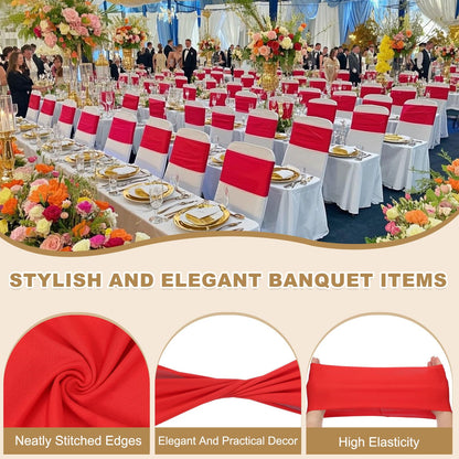 PATIKIL Premium Spandex Chair Sashes Bows, 25 Pcs Elastic Stretch Chair Cover Band Ties with Slider Buckle for Birthday Party Banquet Wedding Decoration, Bright Red