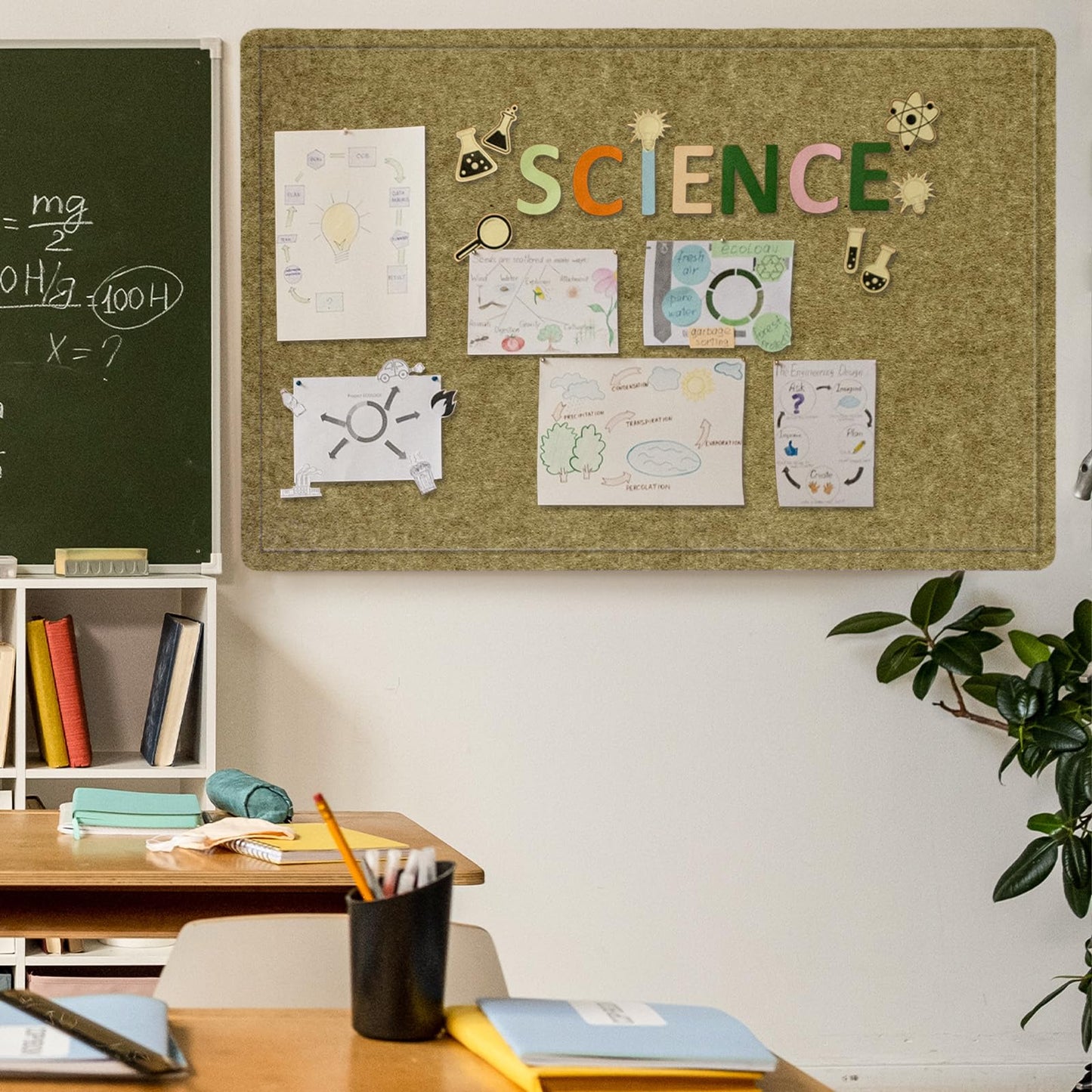 Large Bulletin Board - 60 x 36 Inches, Decorative Felt Pin Board for Wall - 5' x 3' Foldable Photo Display Board with Self-Adhesive Tape, Includes 20 Push Pins - Olive
