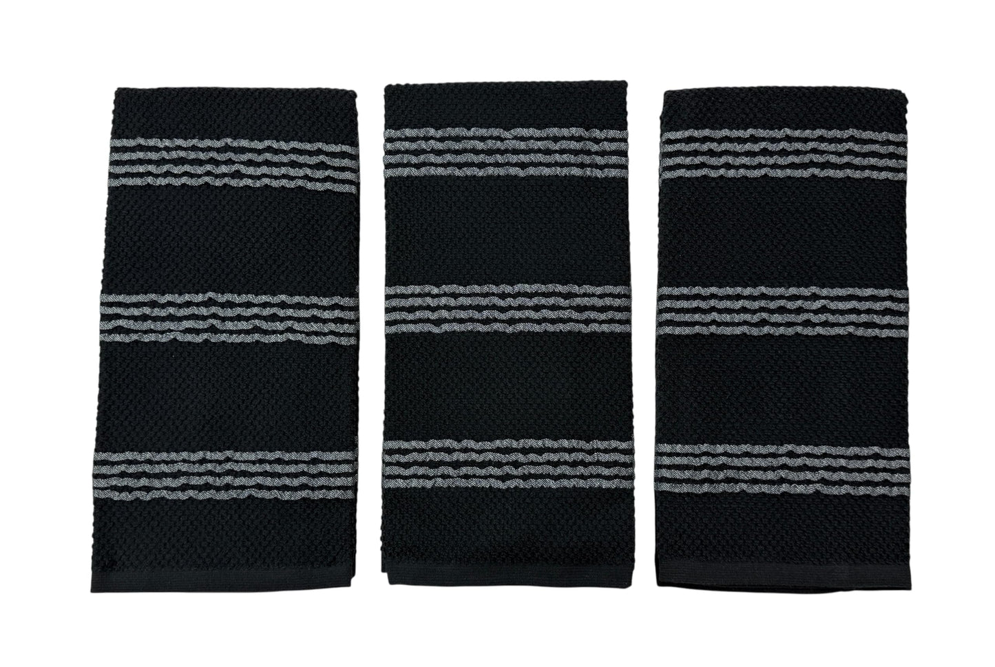 Serafina Home Black Kitchen Hand Dish Towels: Oversized 18" x 28",100% Cotton Soft Absorbent Dish Cloths for Cleaning Drying, Set of 3 Multipurpose for Everyday Use
