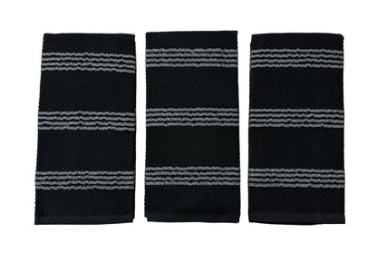 Serafina Home Black Kitchen Hand Dish Towels: Oversized 18" x 28",100% Cotton Soft Absorbent Dish Cloths for Cleaning Drying, Set of 3 Multipurpose for Everyday Use