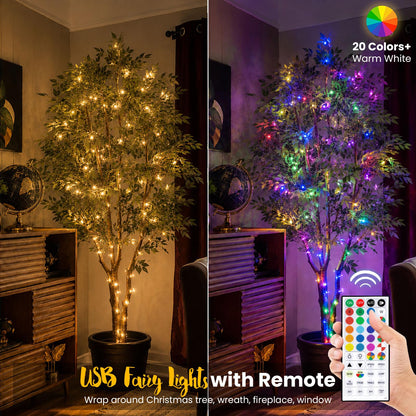 Fairy Lights USB Plug in 33ft 100LEDs with Remote, Warm White 20 Color Changing Light Twinkle Firefly String Lights for Bedroom Party Wedding Christmas Tapestry, Multicolor Colors