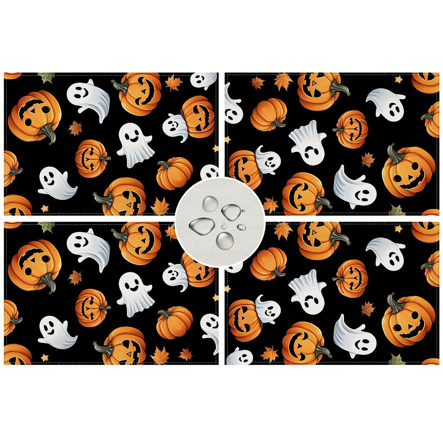 Halloween Ghost Pumpkin Placemats Set of 4 Halloween Day of The Dead Party Decorations and Supplies for Home Kitchen Dining Room Table-12×18''