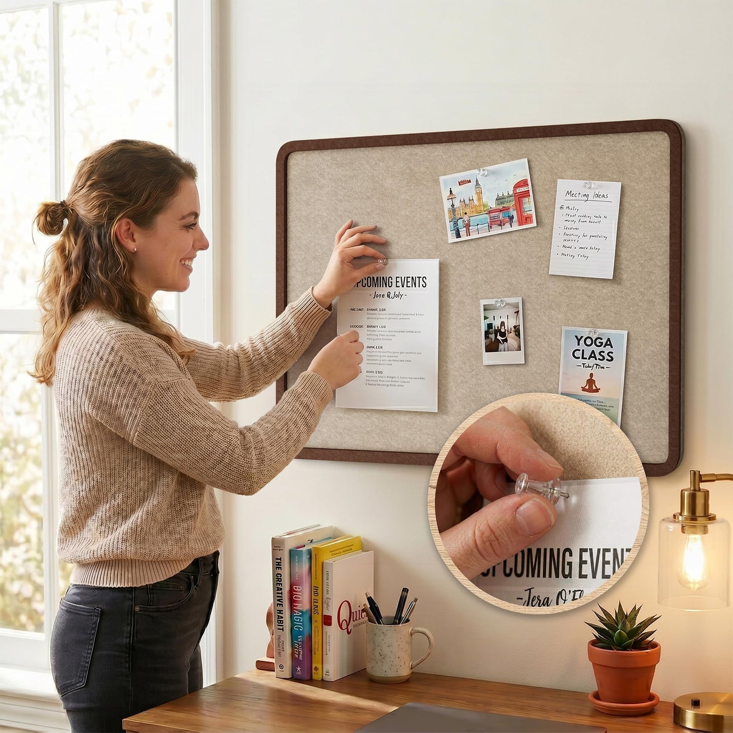 KERRAM Bulletin Board, 48 x 36 inches Decorative Felt Board Foldable Photo Board Pin Boards, Cork Board Alternative for Walls, Office, Home, Classroom with Pushpins ＆ Small Storage Bag, Brown