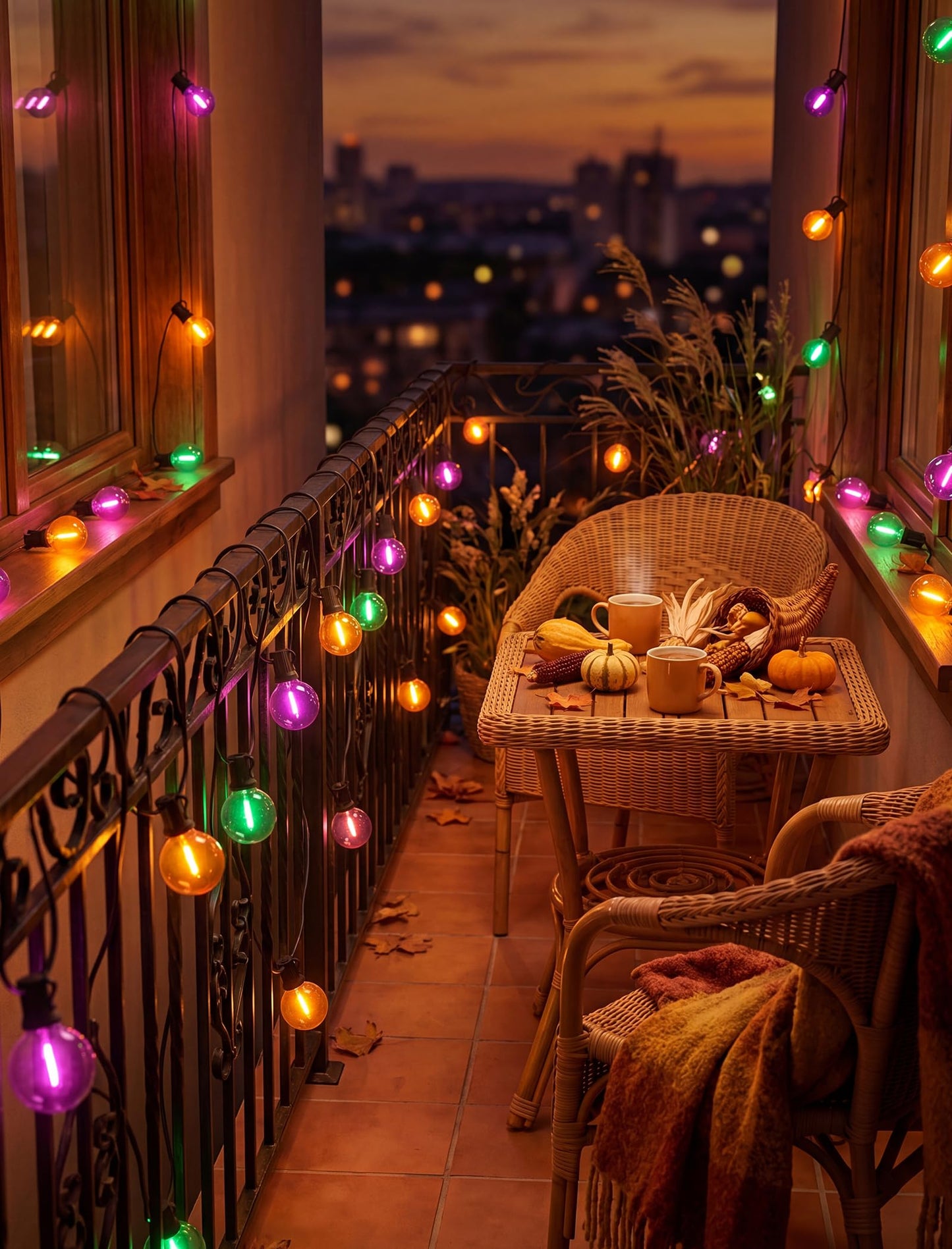 LED Outdoor String Lights 25Ft Orange Purple and Green Halloween Lights Outdoor with 27 Shatterproof LED Globe Bulbs, Connectable Halloween Decorations Lights for Home Patio Garden Christmas Party