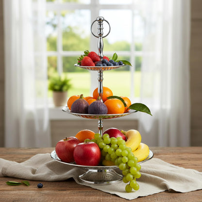 Rely+ Dessert Cupcake Stand 3-Tiered Serving Tray 20" Tall 3 Tier Fruits and Cup Cake Stand for Tea Party Birthday Holiday Gatherings Weddings Baby Showers Silver Finish Sturdy Design (Hexagonal)