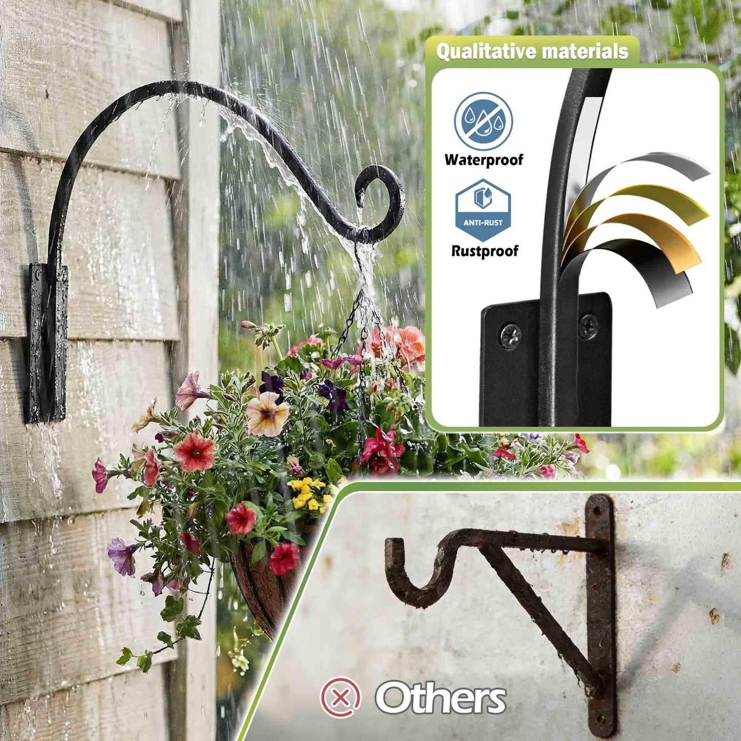 Lifyzoon Heavy Duty Plant Hanger Bracket (16"/Black), 80lbs Weight Capacity - Outdoor Hand-Forged Hanging Plant Bracket Durable and Stable Bird Feeder Hanger
