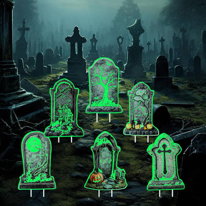 Halloween Tombstone Decorations Outdoor, 6PCS 14" Glow in the Dark Graveyard Yard Signs with Stakes, Haunted Gravestones Lawn Signs for Halloween Cemetery Garden Yard Decoration Supplies