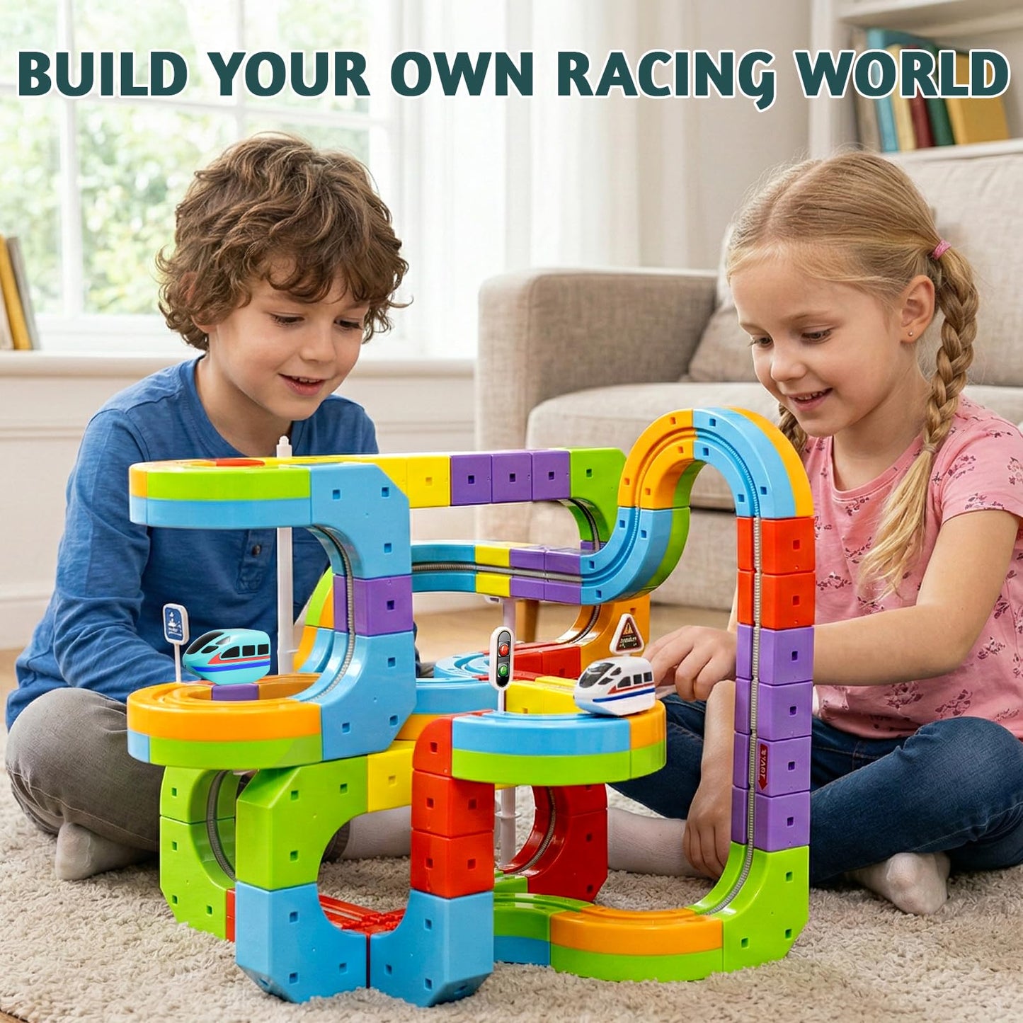 Wdebay klick Rail Electric Train Set 3D Magic Flexible Race Track for Kids 3 4 5 6 7 8 Years Old, Race Car Track with Anti-Gravity, Educational STEM LearningToy for Boys Girls Birthday