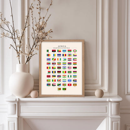 Poster Master Flags of Africa Poster - African Countries & Capitals Print - Learning Materials Art - Flag Art - Gift for Students & Teachers - Decor for Classroom or Library, 11x14 Beige Framed