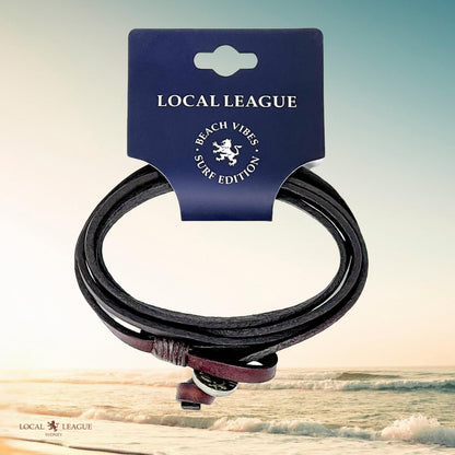 LOCAL LEAGUE Leather Bracelet SURF CREW HAWAII - Dark Brown for Men & Women, Multi-Layer Design - Flat Strap max. 37.4"/ 95 cm in Length, Adjustable Wristband, Wrap from 2 to 5x, for Him, Her, Surfer Style