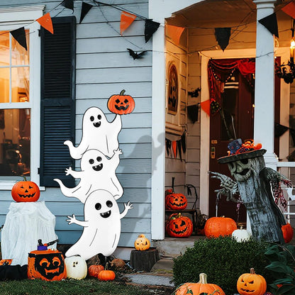 TaoQ C Halloween Ghost Yard Signs Metal Ghost Yard Sign with Pumpkin Halloween Metal Garden Stakes for Outdoor Garden Lawn Patio Pathway Horror Party Decorations