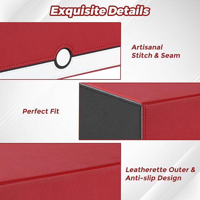 tombert White & Red Trading Card CaseHolds 3200+ Cards, Includes 16 Dividers& 4 Customizable Inserts, SecureMagnetic Closure for MTG, YuGiOh,Sports & More (4 Rows)