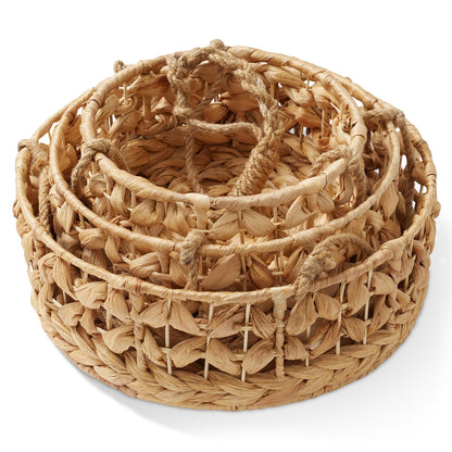 Casafield 3-Tier Hanging Fruit Basket Set, Natural Water Hyacinth Boho Storage Baskets for Vegetables, Herbs, Plants, Kitchen Pantry Storage Organizer