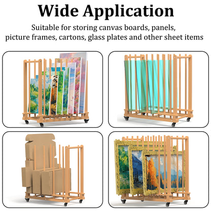 GARVIN Art Storage Rack with Wheels & Handle- Beech Wood Canvas Organizer & Artwork Storage Organizer for Drawing Board, Panel, Paper Pad for Art Studios, Artworks, Gallery, Classroom