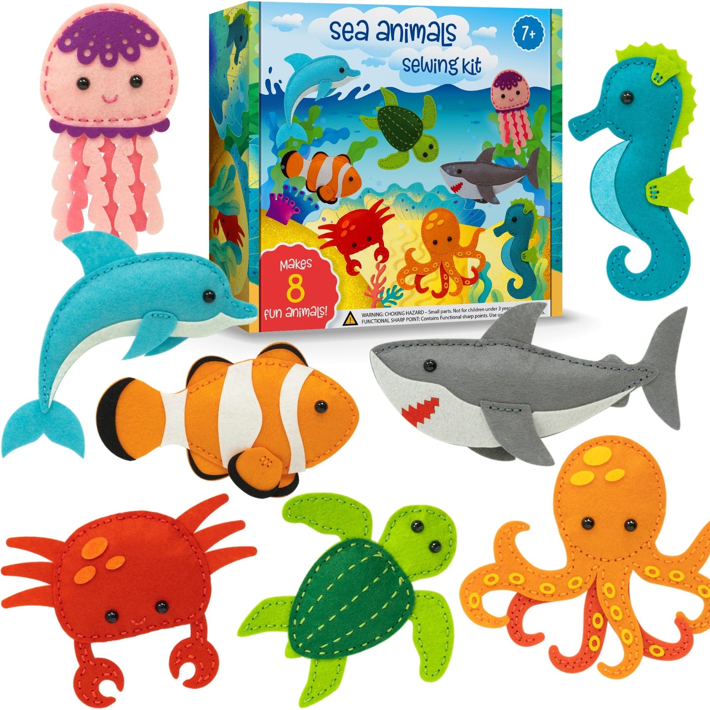 Craftorama Sewing Kit for Kids, Fun and Educational Sea Animal Craft Set for Boys and Girls Age 7-12, Sew Your Own Felt Animals Craft Kit for Beginners, 165 Piece Set