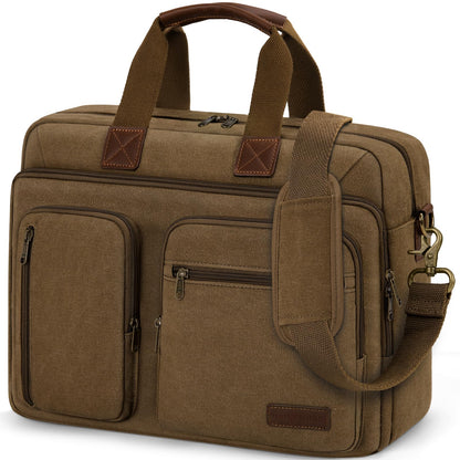 Mens Laptop Messenger Bag 15.6 Inch Canvas Briefcase Waterproof Vintage Computer Bag Shoulder Bag Satchel Bags for Work College Travel