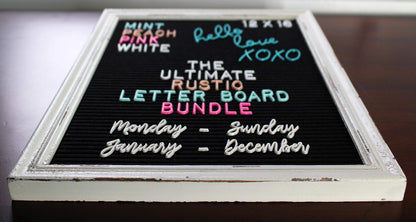 Rustic Felt Letter Board Ultimate Bundle Farmhouse Vintage White Wood Frame and Stand by Felt Creative Home Goods Changeable Message Memo Board 800+ Letter Set (Black, 12x16)