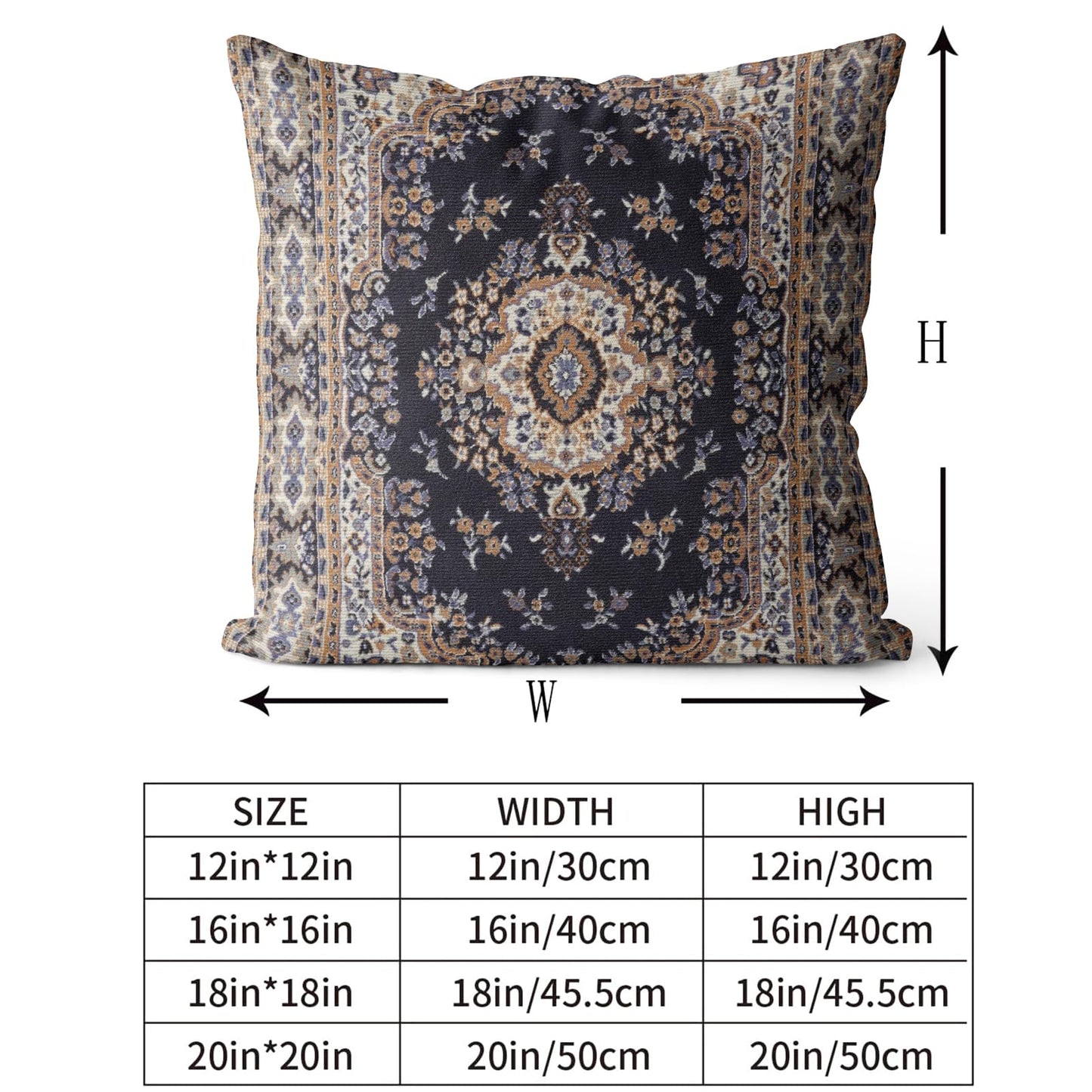 Snycler Boho Throw Pillow Covers 16x16 inch Set of 2 Black Medallion Border Area Rug Double Sided Pattern Cotton Soft Pillow Case Cushion Cover Pillowcase for Couch Sofa Bed Decorative
