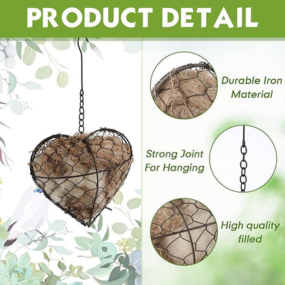 Menkxi 4 Pcs Bird Nesting Material, Hummingbird Nest Gift Enjoy Birds Gardening Outside Cute Decor Refillable Nesting Gift for Bird Lovers, Spring Garden Decoration Gifts (Heart Shaped)