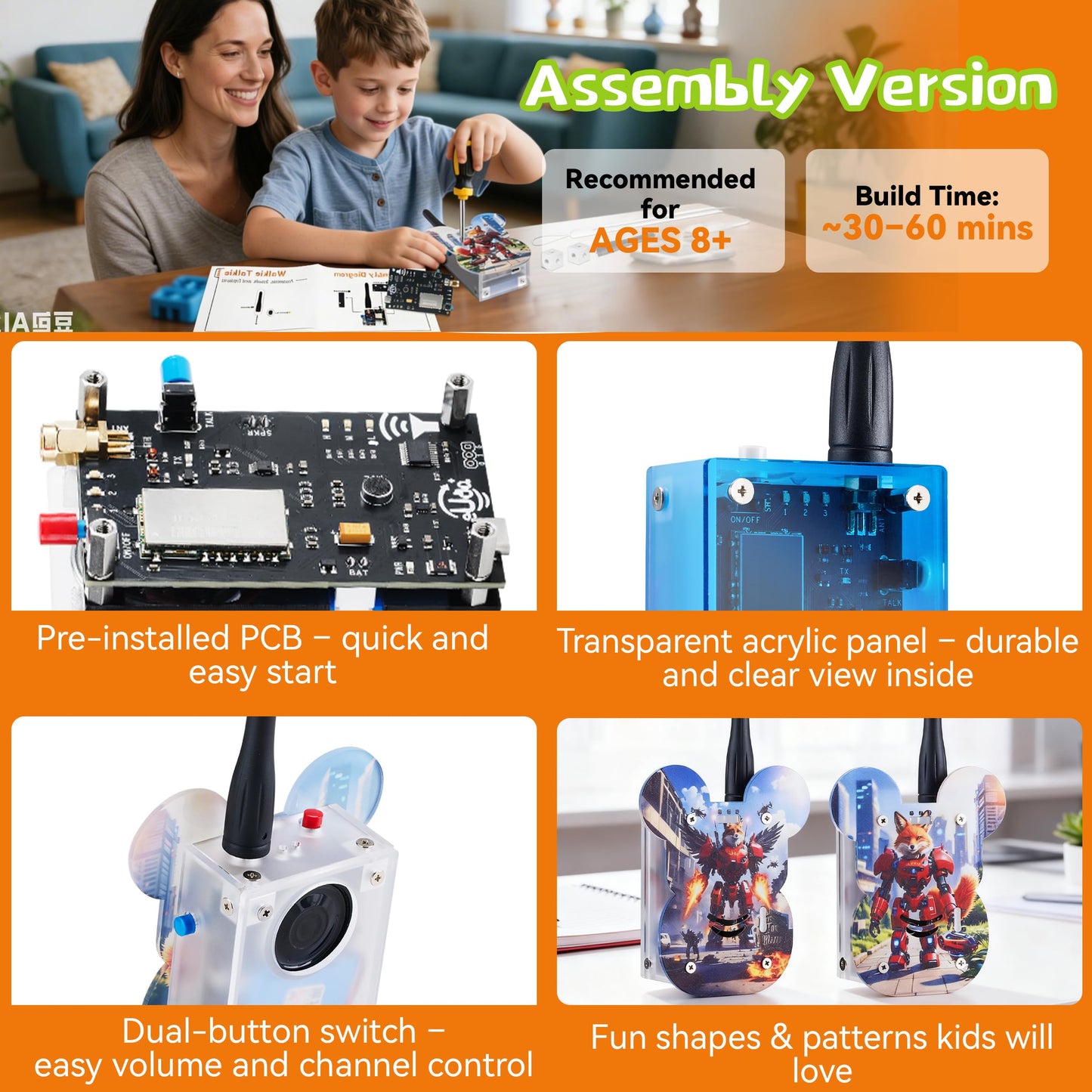 eUda+ STEM Walkie-Talkies Kit for 8-13-15-17+ Boys & Girls Stem Kits for Kids Age 8-10-12-14-16-18+ Science Experiments for Kids 9-12 DIY Kits for Kids Teenage Girl Gifts (Assembly Version, BTC)