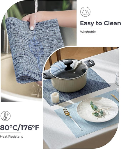 Leetaltree Deep Navy Woven Placemats Set of 24 - Heat Resistant Non-Slip Place mats for Dining Table, Washable Durable PVC Vinyl Woven Table Mats(Deep Navy, 24)
