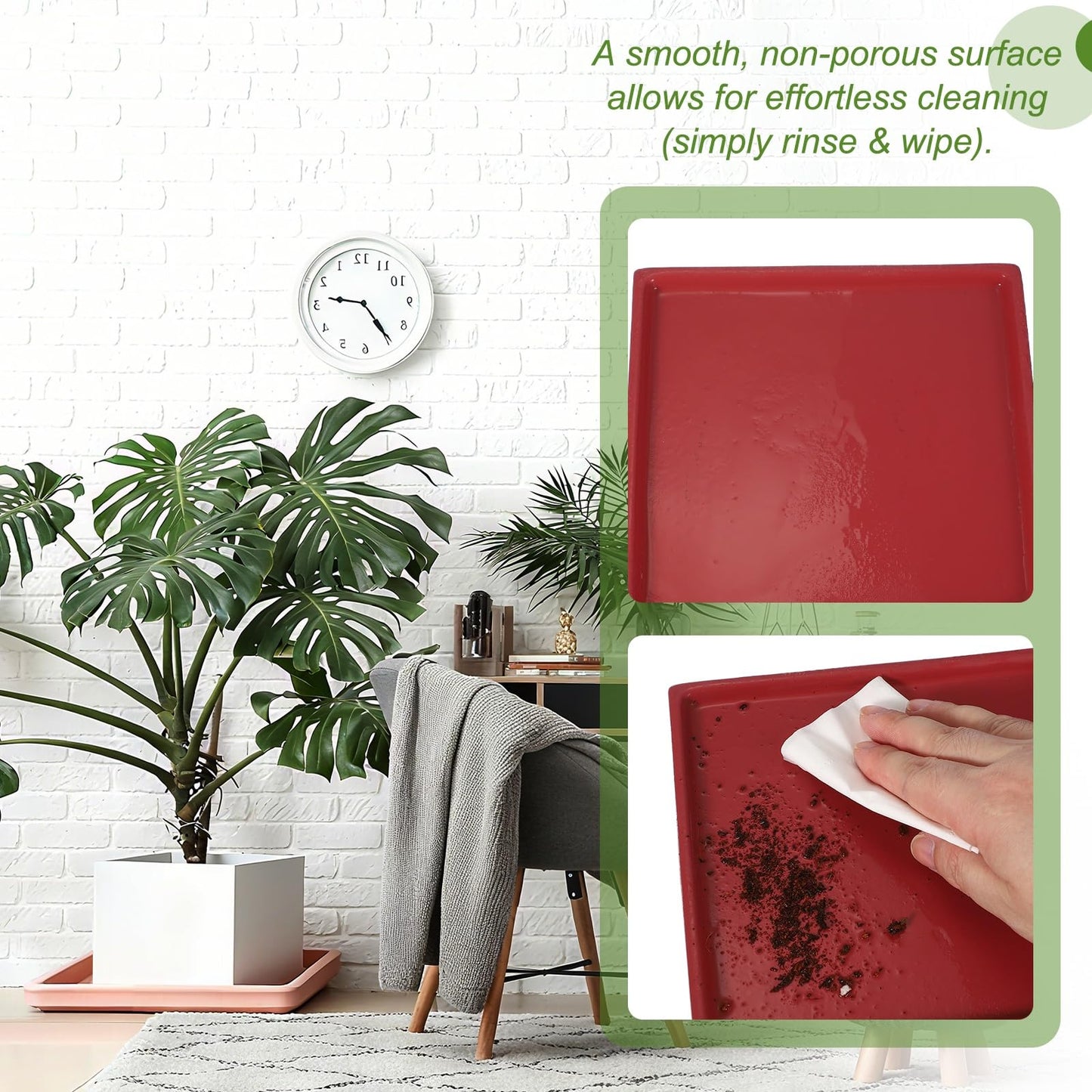 YELARXI 7.5 Inch Ceramic Plant Saucers, Square Flower Planter Water Trays Ceramic Plant Saucer Pot Tray -Fitting for (Outdoor/Indoors/Garden/Planting/Water/Flower/Coffee) White