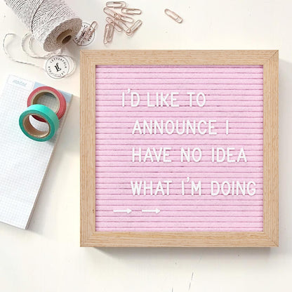 Felt Letter Board with 294 Letters, Numbers, Symbols - 10x10 inch Changeable Message Board with Wooden Frame Wall Mount (Pink)