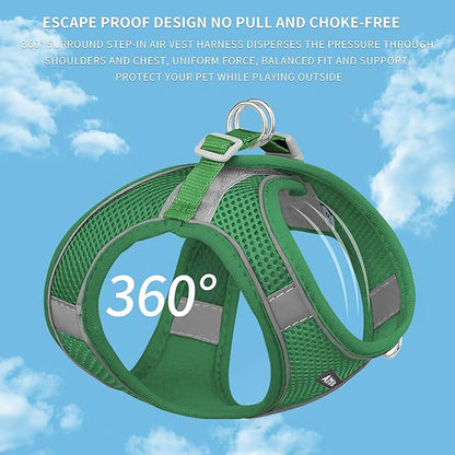 AIITLE Escape Proof Dog Harness - Step in Adjustable Dog Harness No Choke Over with Breathable Mesh and Quick-Release Buckle for All Weather- Outdoor Walking, Training for Medium Dogs Green XL