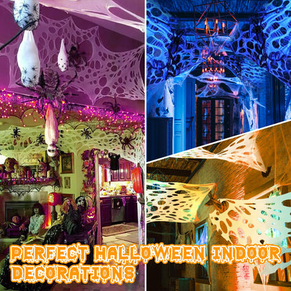 SelfTek 650 Sqft Giant SPI-der Web Halloween Decorations Outdoor, Beef Netting Stretchy SPI-ders Webbing, Cut-Your-Own Flexible Large Outdoor SPI-der Web Gauze S-piderwebs Cobwebs for Halloween Decor