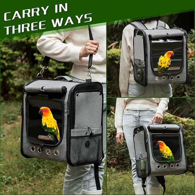 Bird Carrier Bag Bird Travel Cage with Stand, Lightweight Backpack for Parrot, Portable Bird Travel Bag, Pet Transparent Breathable Travel Cage (X-Large)