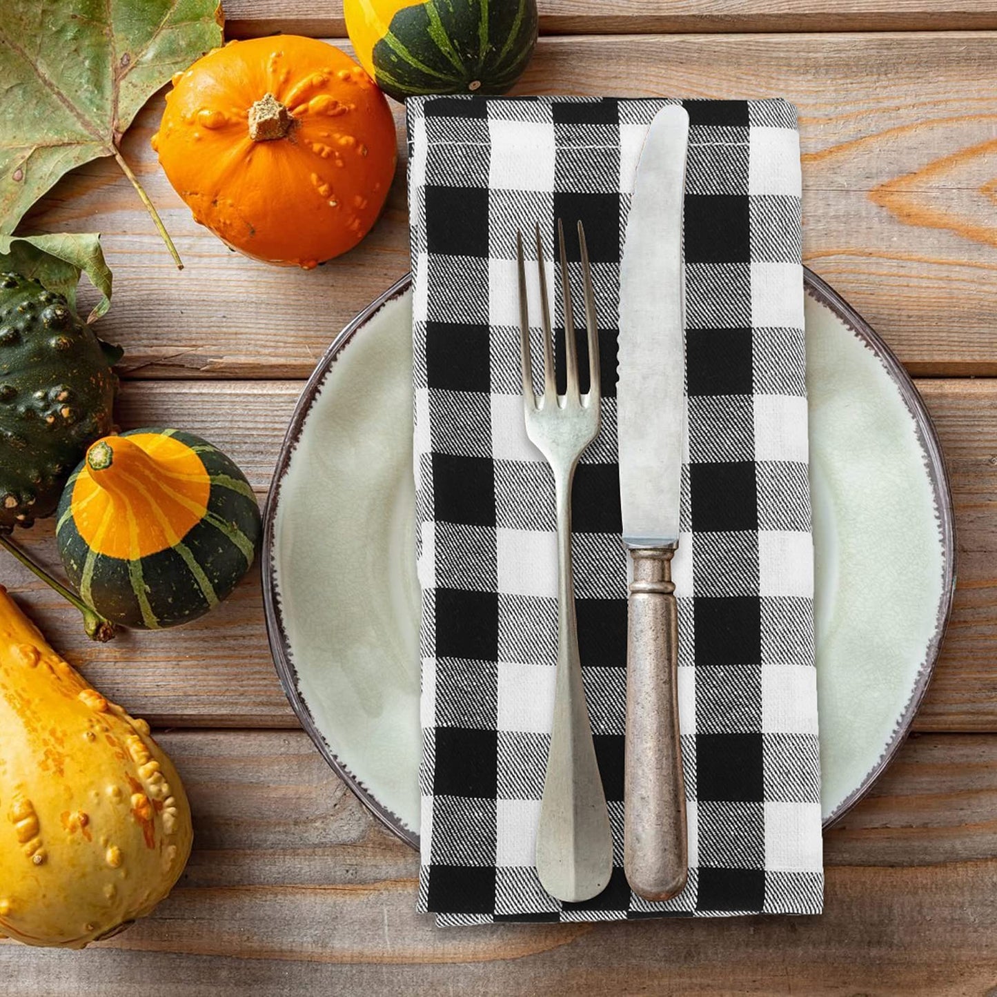Buffalo Check Napkins,Farmhouse Dinner Napkins,Black and White Cloth Napkin