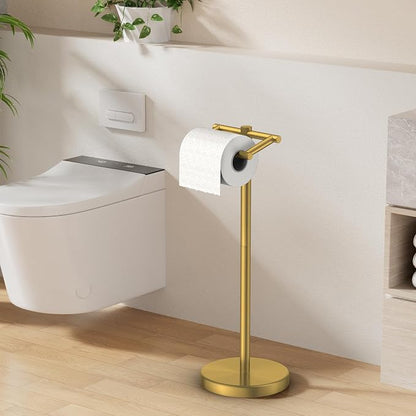 FORIOUS Toilet Paper Holder Wall Mount, Stainless Steel Rustproof Double Post Pivoting Tissue Roll Holder for Bathroom, Commercial Toilet Paper Dispenser Toilet Paper Stand, Brushed Gold