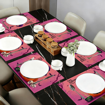 Black Cat Table Placemats Set of 6,Non-Slip Halloween Pumpkin Fabric Placemats for Dining Room Kitchen Party Holiday, Indoor Cloth Table Mats for Home Decor 11.8x17.7 Inch