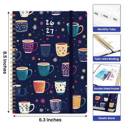 Planner 2026–2027, Weekly & Monthly Academic Organizer for School Year, Jul 2026–Jun 2027, Hardcover Planner with Tabs, Back to School Essential, 6.3" x 8.5", Caffeine Mosaic