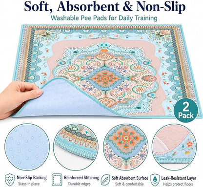 Washable Pee Pads for Dogs, 18"x24" 2 Pack Reusable Puppy Pads Pet Training Pads, Super Absorbent, 100% Waterproof Dog Pee Pads, Whelping, Housebreaking, Incontinence, for Playpen