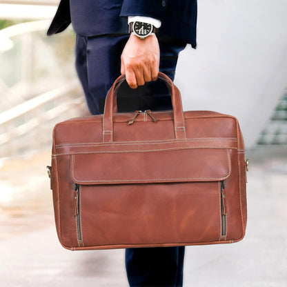 Full Grain italian Leather Briefcase for Men Top Choice Gifts Handcrafted Laptop Bag with Multiple Compartments