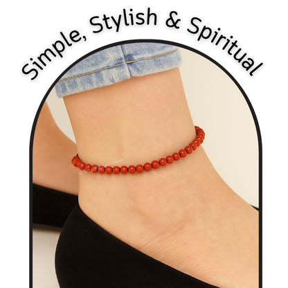 Amazing Gemstone Red Jasper Anklet Ankle Bracelets for Women - Waterproof Beaded Healing Crystal Anklets, Plus Size Chakra Gemstone Bead Anklet (Stretchy Adjustable - Plain)