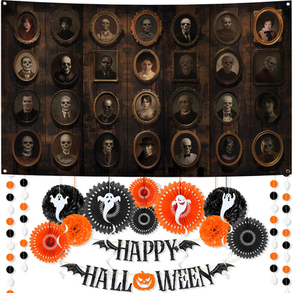 KatchOn, Happy Halloween Party Decoration Set - Pack of 17 | Garlands & Wall Portrait Banner | XtraLarge 72x44 Inch- halloween Banner | Wall Backdrop,Hanging Swirl For Halloween Decorations