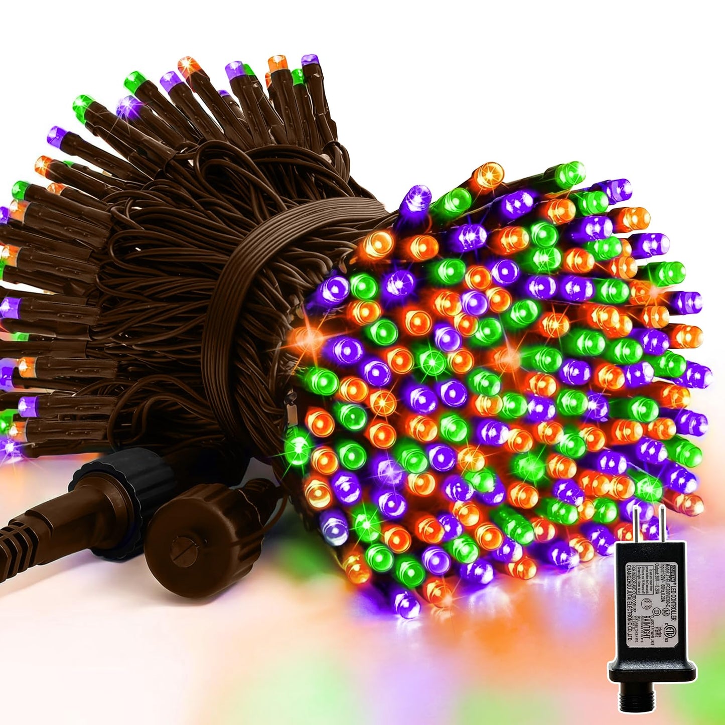 LAMPHOME 33ft Halloween Decorative Mini Lights, 100 LED Brown Wire Fairy Starry String Lights Plug in, 16Lighting Modes for Halloween Outdoor Party Decoration (Orange/Purple/Green)