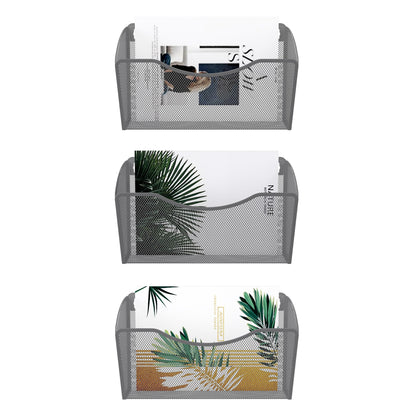 EasyPAG Wall File Organizer 3 Pack, Hanging File Organizer Wall Mount, Metal Mesh Folder Holder for Letter/A4 Papers, Mail Sorter for Office, Classroom, Home, Silver