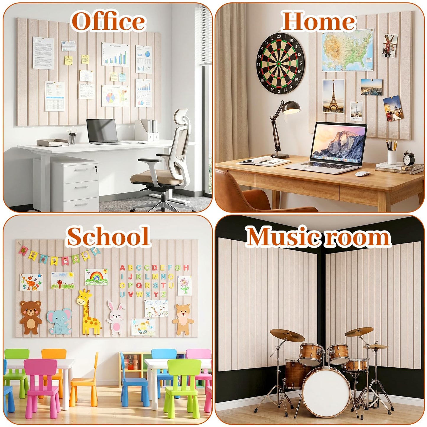 Kuyeyzu 12 Pack Felt Slatted Bulletin Board 11.8x11.8 Inches Alternative to Cork Boards for Walls with 60 Adhesive Tabs and Pushpins for Office Home Room Decor