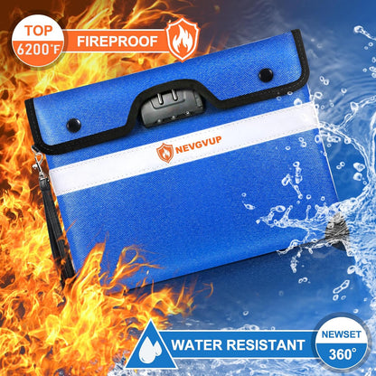6200°F Upgraded Fireproof Document Bag with Lock, Fireproof Money Bag for Cash with Zipper/Reflective Strip, 9 Layer of Heat Insulated Material, Water Resistant Fire proof Bags for Documents,Safe Bags
