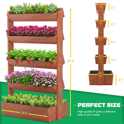DoCred Vertical Wooden Raised Garden Bed, 5 Tier Garden Planters Freestanding Wood Plant Stand Flower Rack Wooden Planter Box for Plants Herbs Flowers Vegetables Outdoor Indoor Gardening