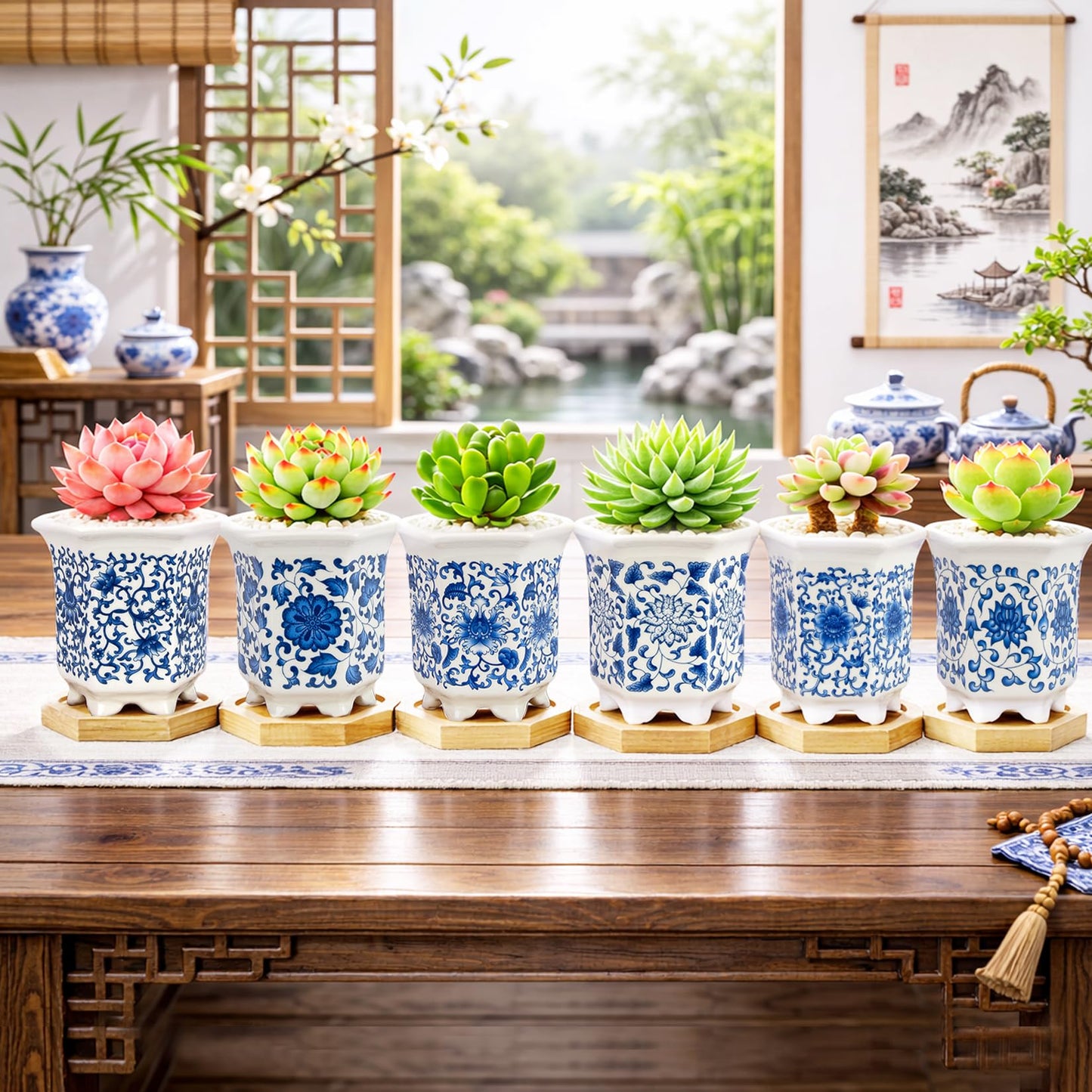 Succulent Pots, Small Ceramic Pots for Plants Set of 6, 3.3" Succulent Planters with Drainage & Saucers, Mini Plant Pots for Indoor Plants, Cactus, Small Flower Pots for Home Office