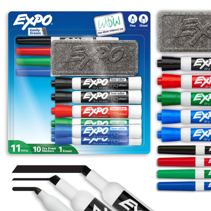 EXPO Dry Erase Markers Set, Fine & Chisel Tips, 11 Count - Classroom, Office Supplies, For White Boards, Easily Erases