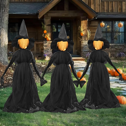 TW SHINE Halloween Witch Decorations Outdoor, 5 FT Set of 3 Holding Hands Witches Stakes with Glowing Face, Lighted Halloween Decor for Party Yard Lawn Porch Garden Haunted House Props