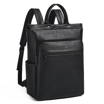Mroede Leather Laptop Backpack for Women, Travel Backpack Purse Fits 15.6 Inch Laptop, Casual Daypack with Laptop Compartment for Men Teachers College Work Business Nurse Weekender, Black