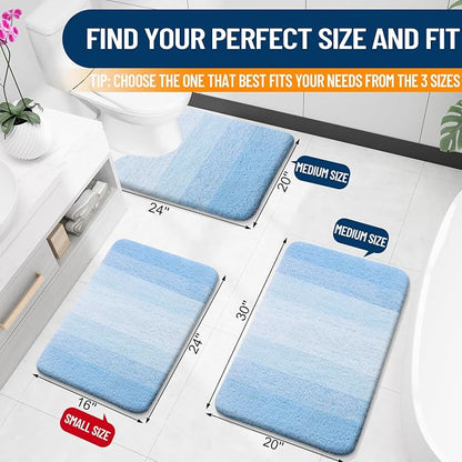 OLANLY Bathroom Runner Rugs Mat 70x24, Extra Soft Absorbent Microfiber Bath Rugs, Rubber Backing, Quick Dry, Washable Long Bath Mats for Bathroom, Tub and Shower, Home Decor Accessories, Sky Blue