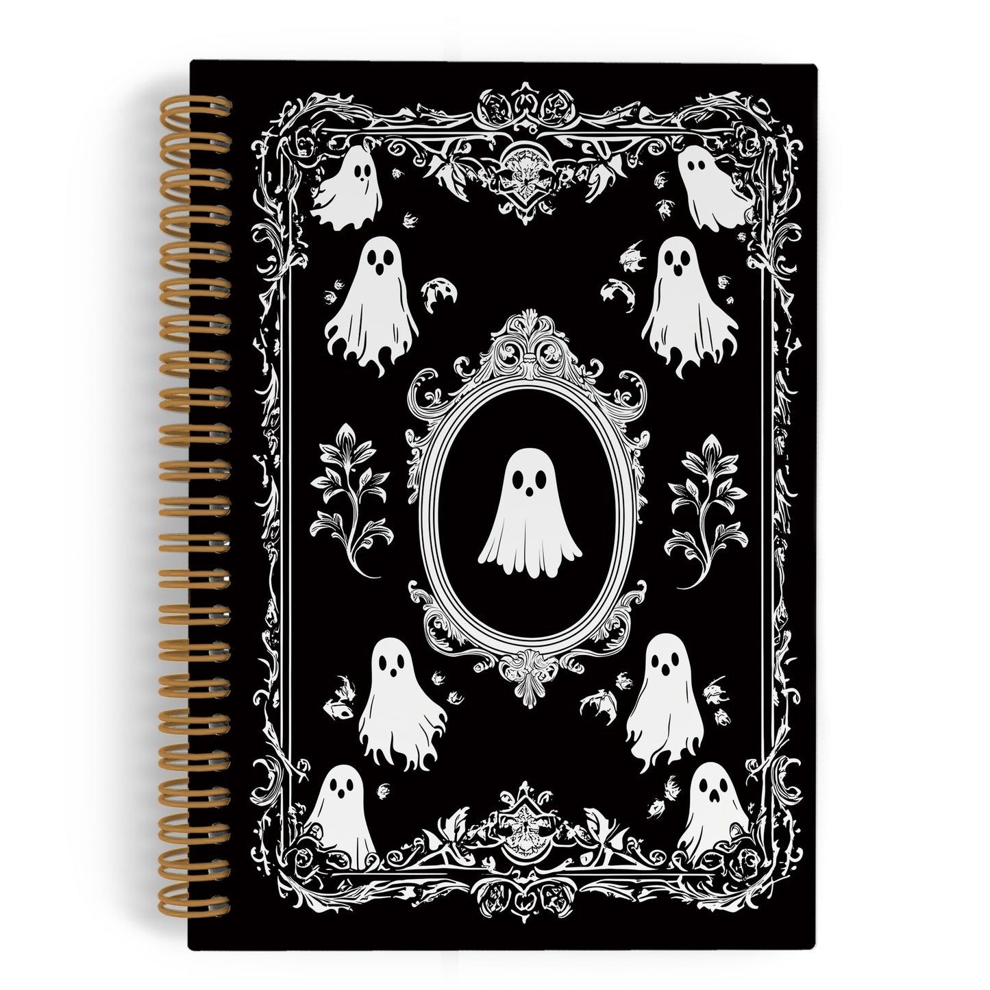 QLMX Gothic Ghosts Spiral Notebook, Witchy Goth Ghost Journal Notebook, Halloween Spooky Ghost Notebooks for School Work, Dark Academia Office Supplies Gifts for Women Men, 5.5x8.3 Inch