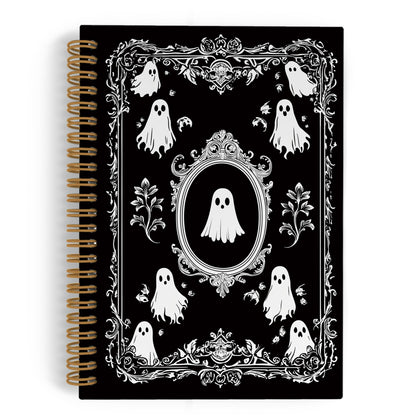 QLMX Gothic Ghosts Spiral Notebook, Witchy Goth Ghost Journal Notebook, Halloween Spooky Ghost Notebooks for School Work, Dark Academia Office Supplies Gifts for Women Men, 5.5x8.3 Inch
